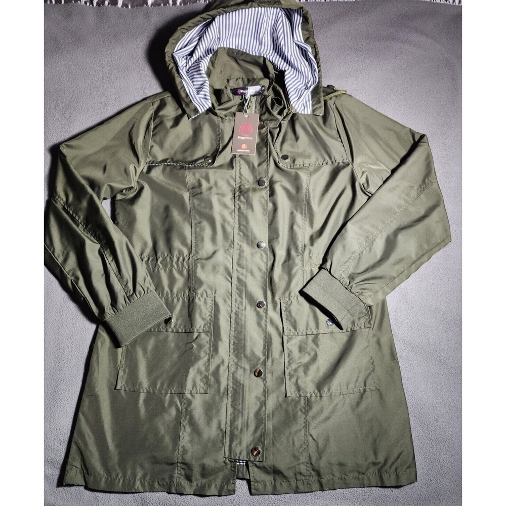 Bloggerlove Jacket Women Medium Army Green Lined Fleece Full Zip Pocket Hooded